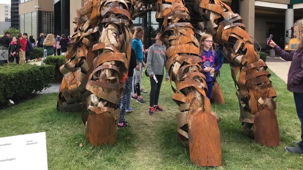 The Entomologist, reclaimed steel sculpture, 950 lbs., ArtPrize at the GR Public Museum, voted top 25
