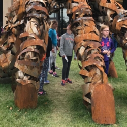 The Entomologist, reclaimed steel sculpture, 950 lbs., ArtPrize at the GR Public Museum, voted top 25